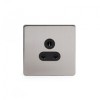 Brushed Chrome 5 Amp Socket Black Ins Unswitched Screwless - Satin Steel - Sockets & Switches
