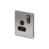 Brushed Chrome 5 Amp Socket Black Ins Switched Screwless - Satin Steel - Sockets & Switches