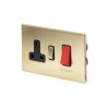 Brushed Brass Period 45A Cooker Control With Socket With Black Insert