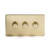 Brushed Brass 3 Gang 2 Way 400W Trailing Edge Dimmer
