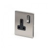 Brushed Chrome 1 Gang Double Pole Socket with Black Insert Single 13A - Satin Steel - Sockets & Switches