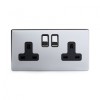 Polished Chrome Luxury 2 Gang Double Pole Socket Black Insert 13A - Bright Chrome - Sockets & Switches