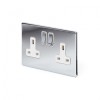 Polished Chrome Luxury 2 Gang Double Pole Socket with White Insert 13A - Bright Chrome - Sockets & Switches