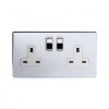 Polished Chrome Luxury 2 Gang Double Pole Socket with White Insert 13A - Bright Chrome - Sockets & Switches