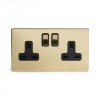 Brushed Brass Period 2 Gang Double Pole Socket With Black Insert