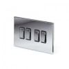 Polished Chrome Luxury 10A 4 Gang 2 Way Switch With Black Insert
