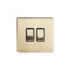 Brushed Brass 10A 2 Gang 2 Way Switch With Black Insert Screwless