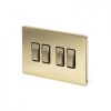 Brushed Brass Period 10A 4 Gang 2 Way Switch With Black Insert