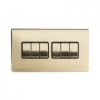 Brushed Brass Period 10A 6 Gang 2 Way Switch With Black Insert