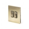 Brushed Brass Period 10A 2 Gang Intermediate Switch With Black Insert