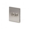 Brushed Chrome 2 Gang Intermediate Toggle Switch Screwless - Satin Steel - Sockets & Switches