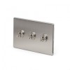 Brushed Chrome 3 Gang Intermediate Toggle Switch Screwless - Satin Steel - Sockets & Switches
