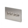 Brushed Chrome 4 Gang 20 Amp Intermediate Toggle Switch Screwless - Satin Steel - Sockets & Switches