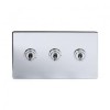 Polished Chrome 3 Gang Intermediate Toggle Switch Screwless - Bright Chrome - Sockets & Switches