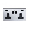 Polished Chrome Luxury 2 Gang Double USB Socket with Black Insert - Bright Chrome - Sockets & Switches