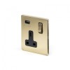 Brushed Brass Period 1 Gang USB Socket With Black Insert