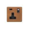Fusion Antique Copper & Brushed Chrome Single Pole 1 Gang USB Socket Black Insert Screwless Luxury Aged