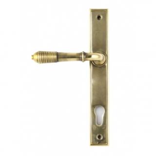 Aged Brass Reeded Slimline Lever Espag. Lock Set