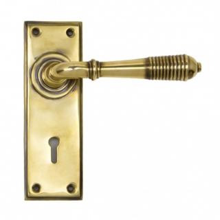 Aged Brass Reeded Lever Lock Set