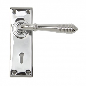 Polished Chrome Reeded Lever Lock Set