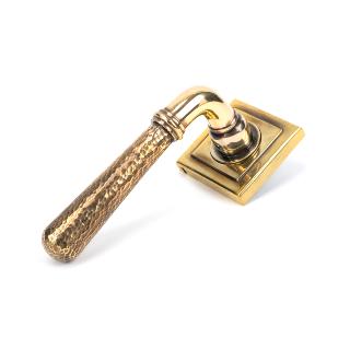 Aged Brass Hammered Newbury Lever on Rose Set (Square) - U