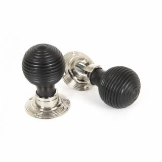 Ebony Mortice/Rim Beehive Knob Set - Polished Nickel Roses