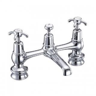 Anglesey Regent 2 Tap Hole Bridge Basin Mixer with Plug & Chain Waste & Swivel Spout