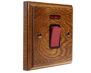 Classic Wood 45Amp Double Pole Cooker Switch with Neon on a Single Square Plate in Medium Oak