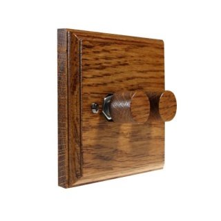 Classic Wood 2 Gang LED Dimmer Switch 2Way Push on/Push off in Medium Oak