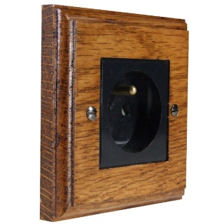 Classic Wood Black Euro style French and Belgian socket in Solid Medium Oak with Black Trim