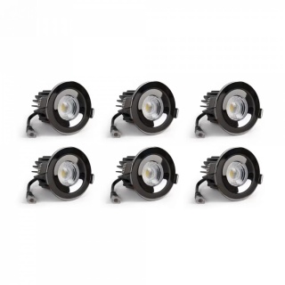 6 Pack - Black Nickel LED Downlights, Fire Rated, Fixed, IP65, CCT Switch, High CRI, Dimmable