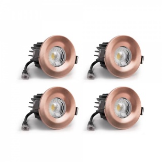 4 Pack - Brushed Copper LED Downlights, Fire Rated, Fixed, IP65, CCT Switch, High CRI, Dimmable