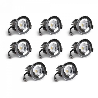 8 Pack - Polished Chrome LED Downlights, Fire Rated, Fixed, IP65, CCT Switch, High CRI, Dimmable