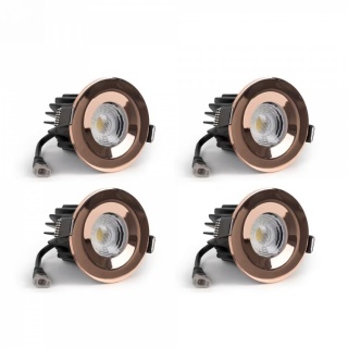 4 Pack - Polished Copper LED Downlights, Fire Rated, Fixed, IP65, CCT Switch, High CRI, Dimmable