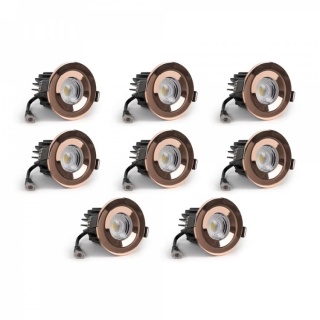 8 Pack - Polished Copper LED Downlights, Fire Rated, Fixed, IP65, CCT Switch, High CRI, Dimmable