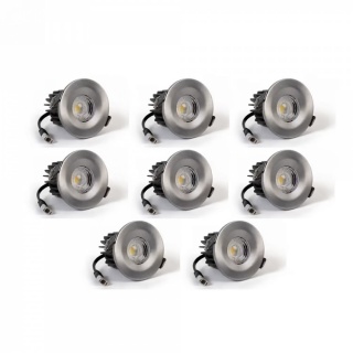 8 Pack - Pewter LED Downlights, Fire Rated, Fixed, IP65, CCT Switch, High CRI, Dimmable