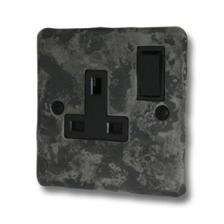 Flat Rustic Single Socket (Black Switch)