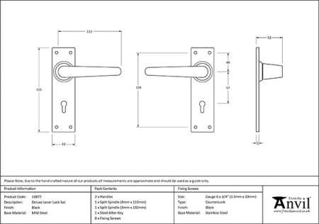 Level Lock Drawings Deluxe Lever Lock Set