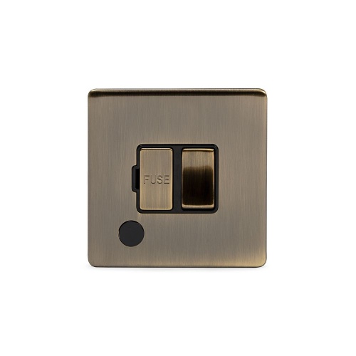 Aged Brass 13A Switched Fused Connection Unit (Fcu) Flex Outlet Blk Ins Screwless