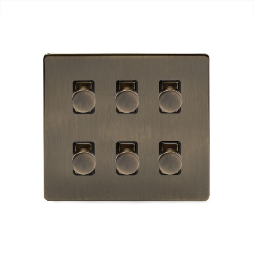 Aged Brass 6 Gang 2 Way Intelligent Trailing Dimmer Switch Screwless