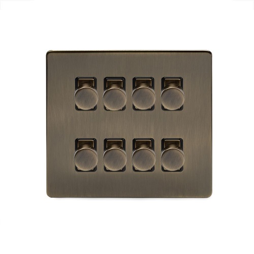 Aged Brass 8 Gang 2 Way Intelligent Trailing Dimmer Switch Screwless