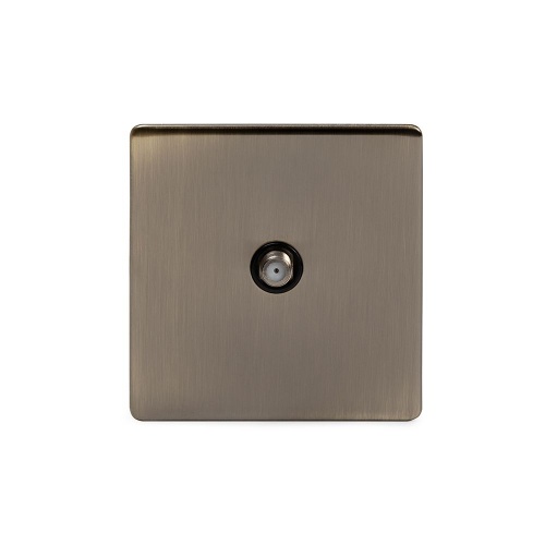 Aged Brass 1 Gang Satellite Socket Blk Ins Screwless