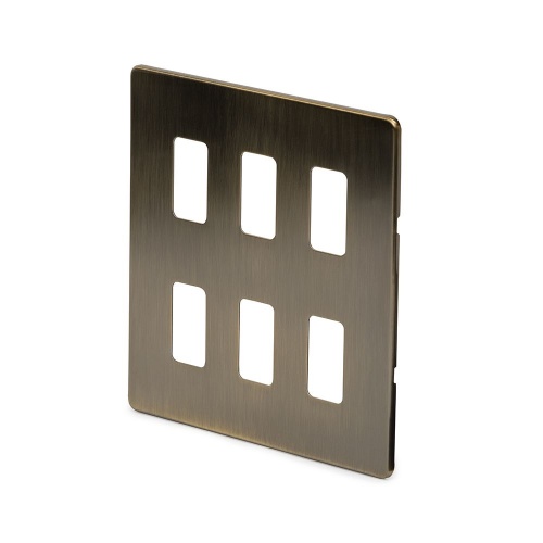 Aged Brass 6 Gang Grid Plate