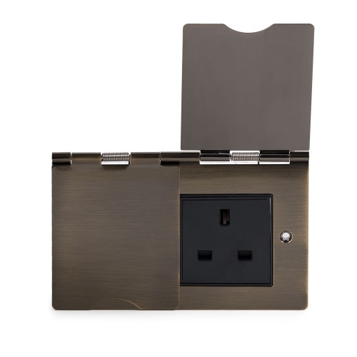 Aged Brass 13A 2 Gang Euro Module Floor Socket Blk Ins