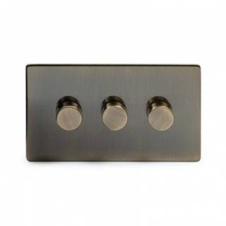 Aged Brass 3 Gang 2 Way 400W Trailing Edge Dimmer