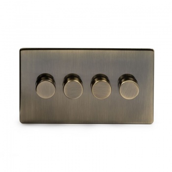 Aged Brass 4 Gang 2 Way 400W Trailing Edge Dimmer