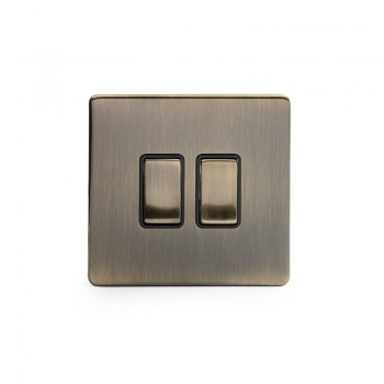 Aged Brass 10A 2 Gang 2 Way Switch with Black Insert