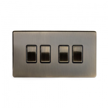 Aged Brass 10A 4 Gang 2 Way Switch with Black Insert