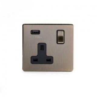 Aged Brass 1 Gang USB Socket with Black Insert