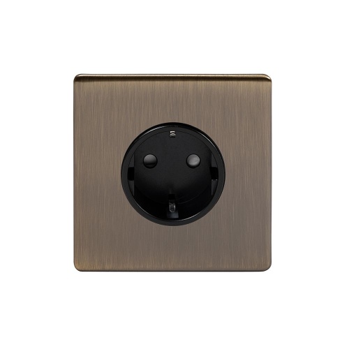 Aged Brass 16A 1 Gang Euro Socket Blk Ins Screwless